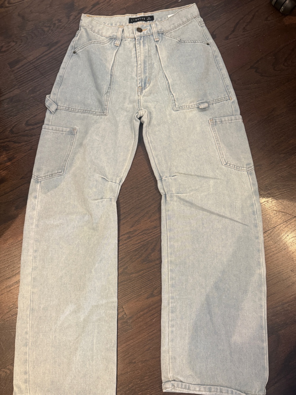 Lioness Light Wash Relaxed Fit Boyfriend Cargo Jeans